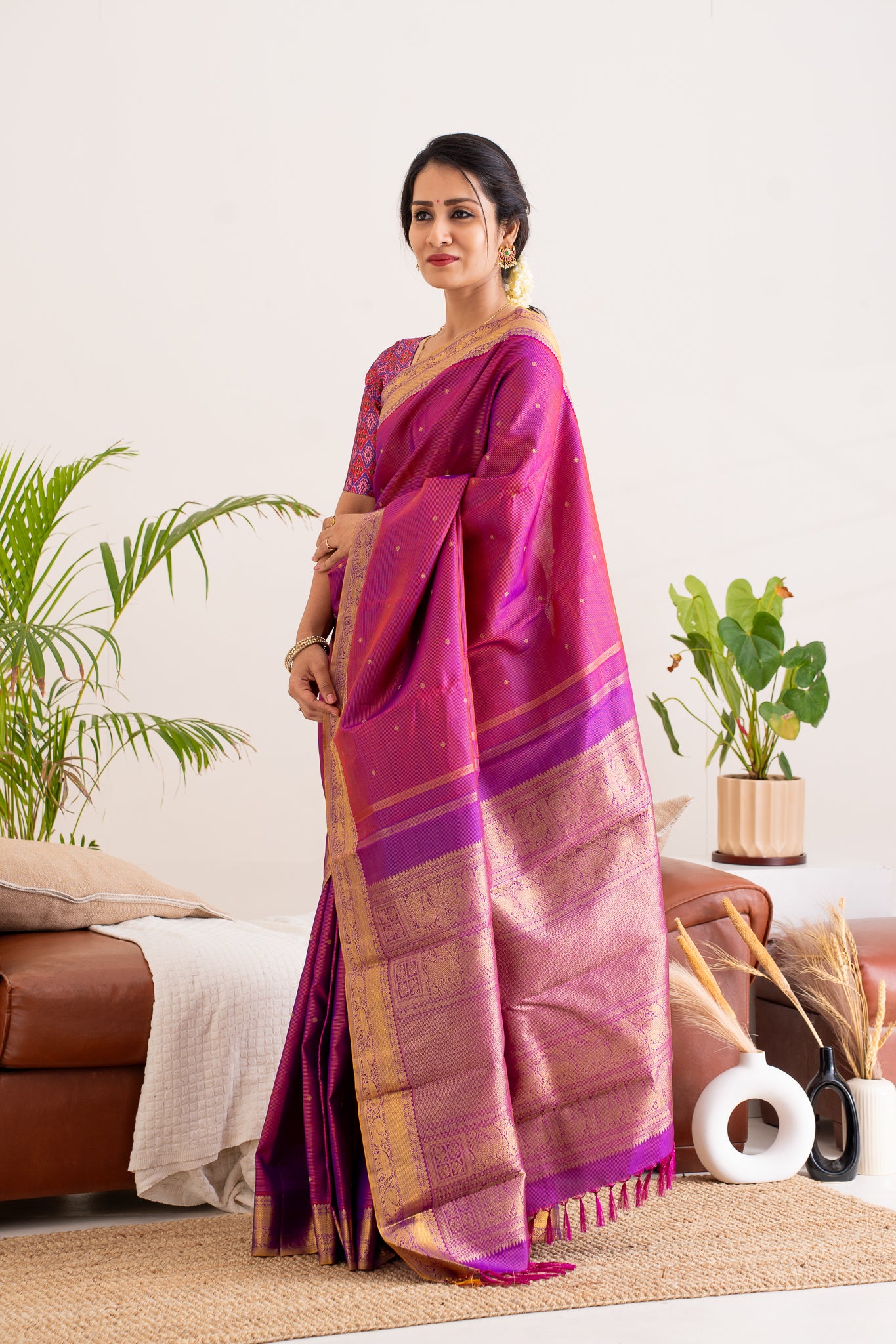 Ruby Purple Vairaoosi Pure Zari Kanchipuram Silk Saree - Clio Silks