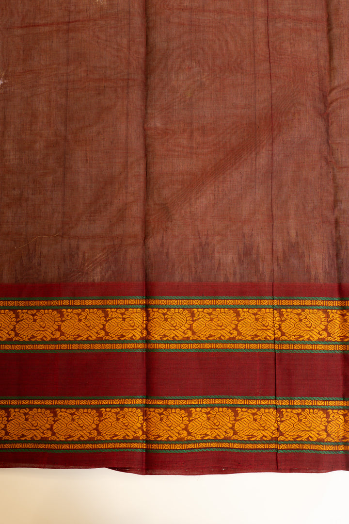 Beige and maroon pure korvai cotton saree