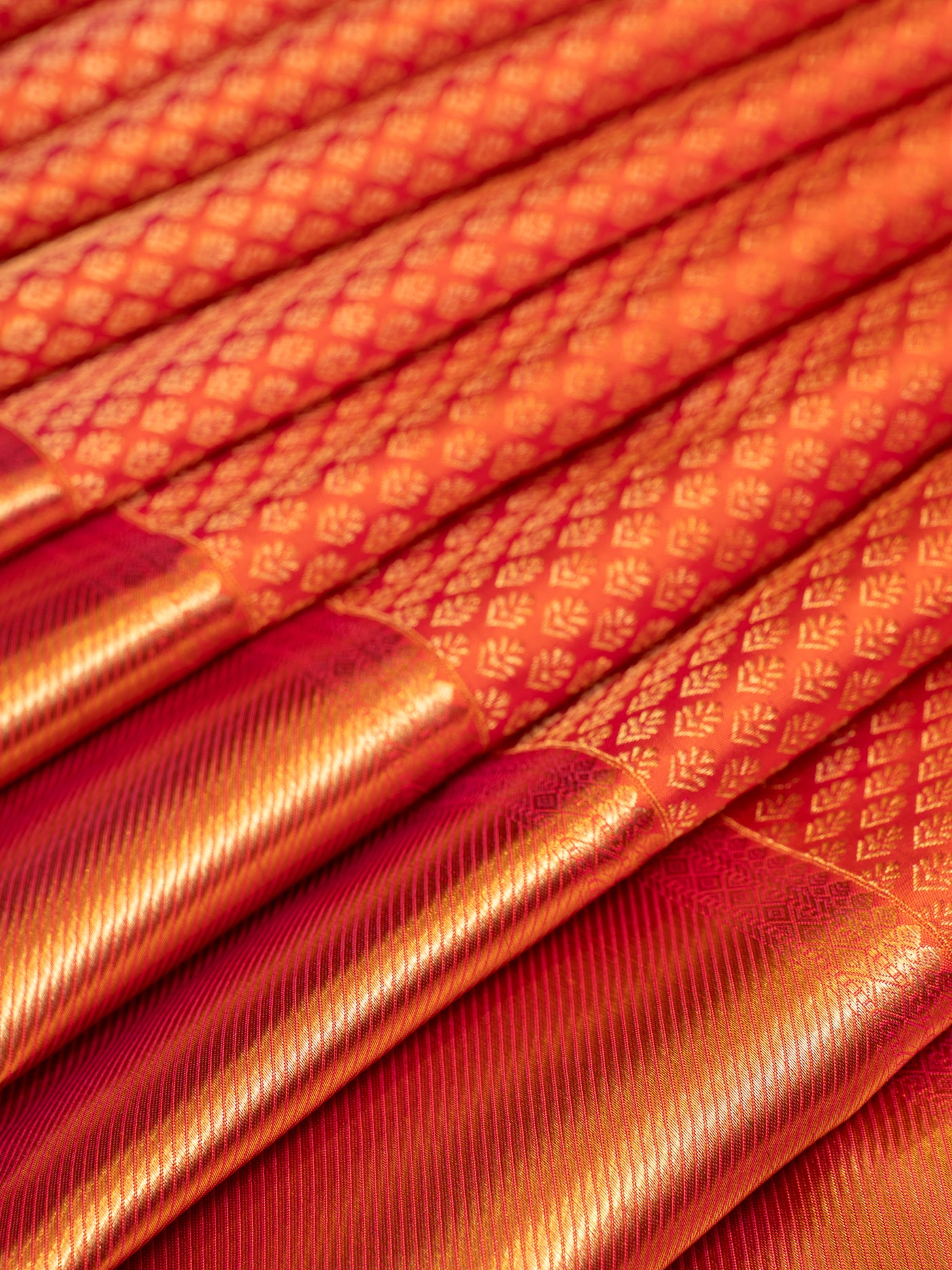 Peach Orange Pure Brocade Kanchipuram Silk Saree