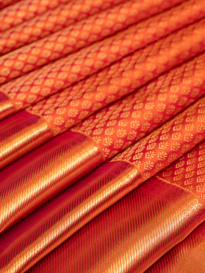 Peach Orange Pure Brocade Kanchipuram Silk Saree