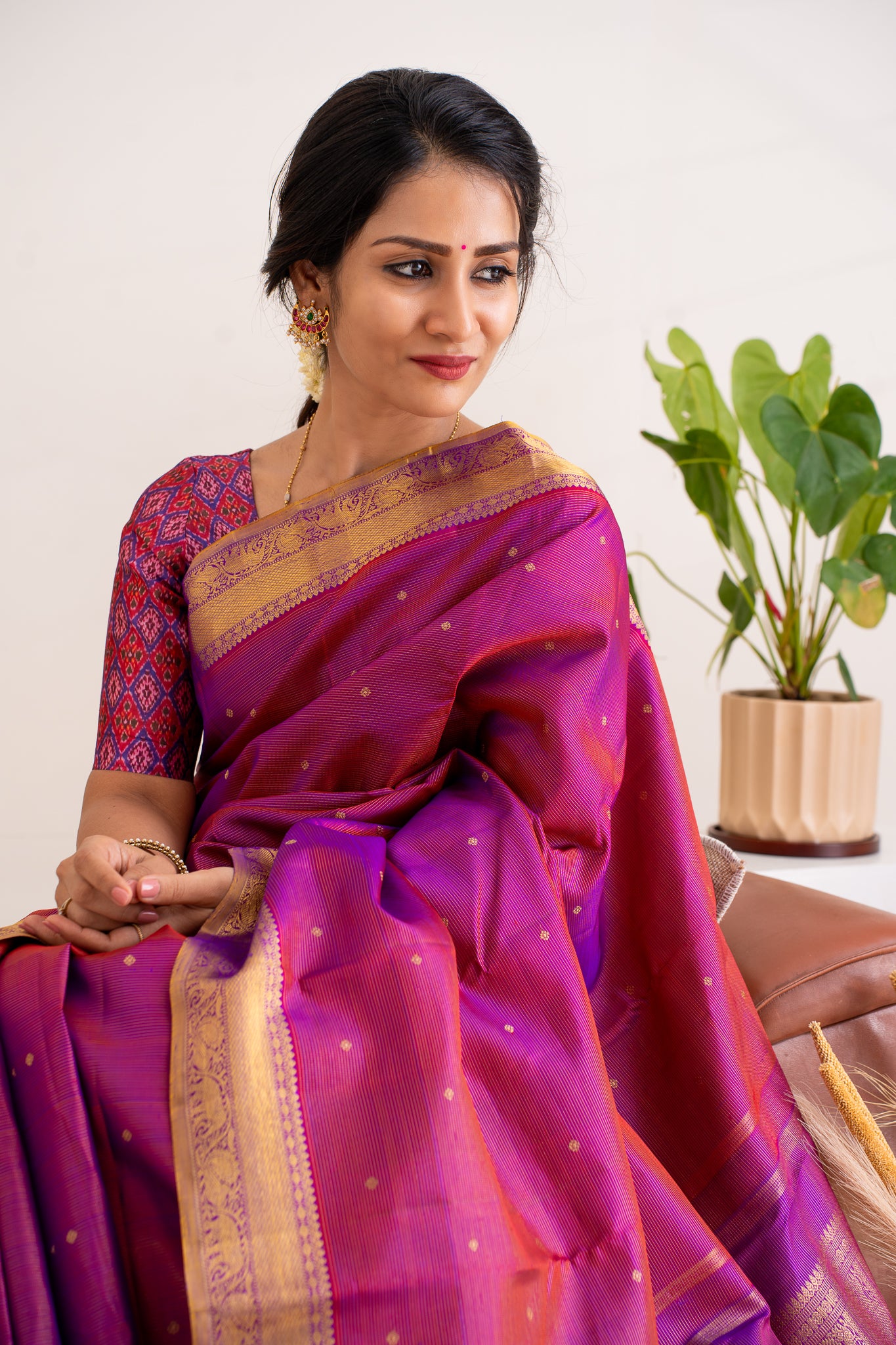 Ruby Purple Vairaoosi Pure Zari Kanchipuram Silk Saree - Clio Silks