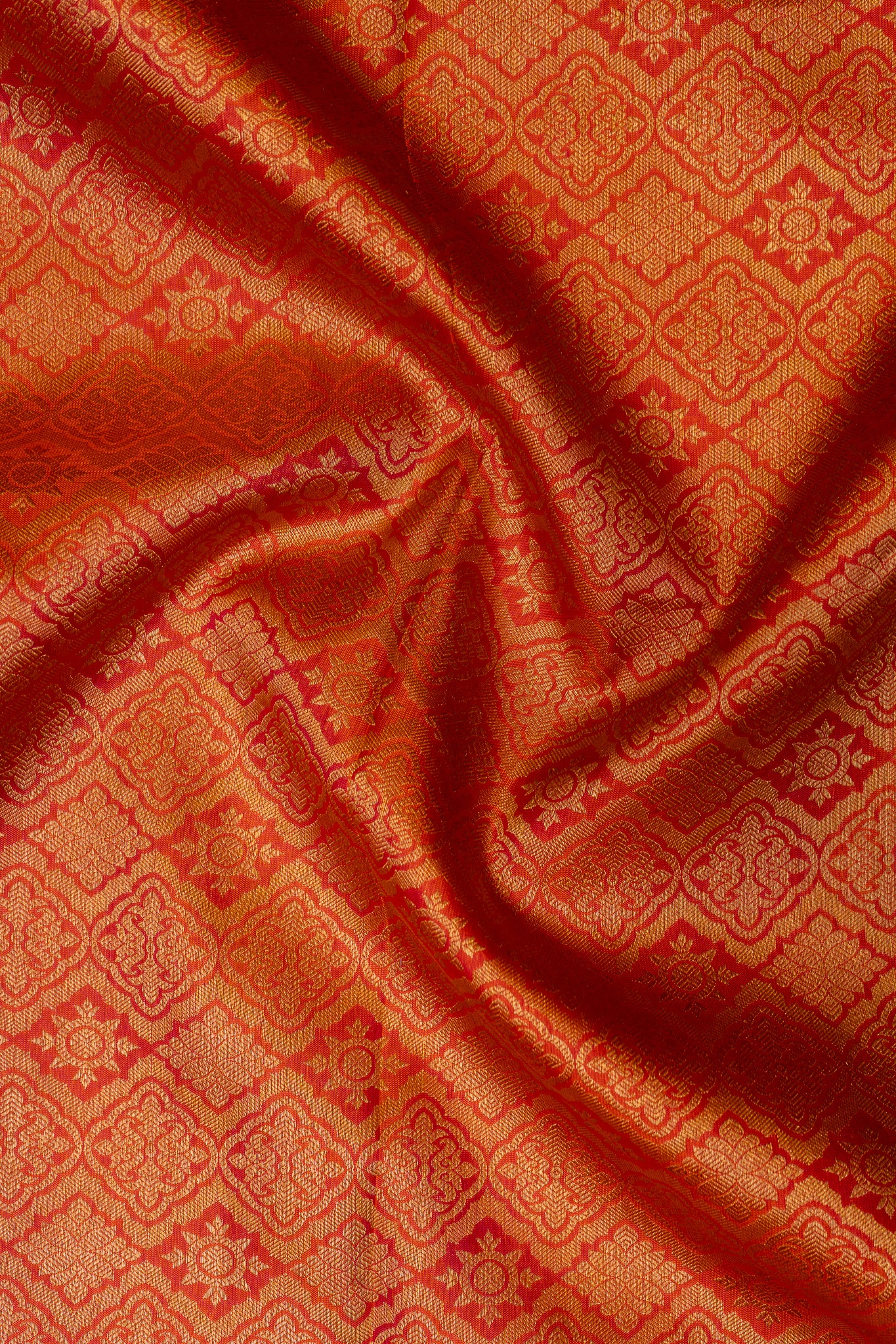 Peach Orange Brocade Pure Kanchipuram Silk Saree - Clio Silks