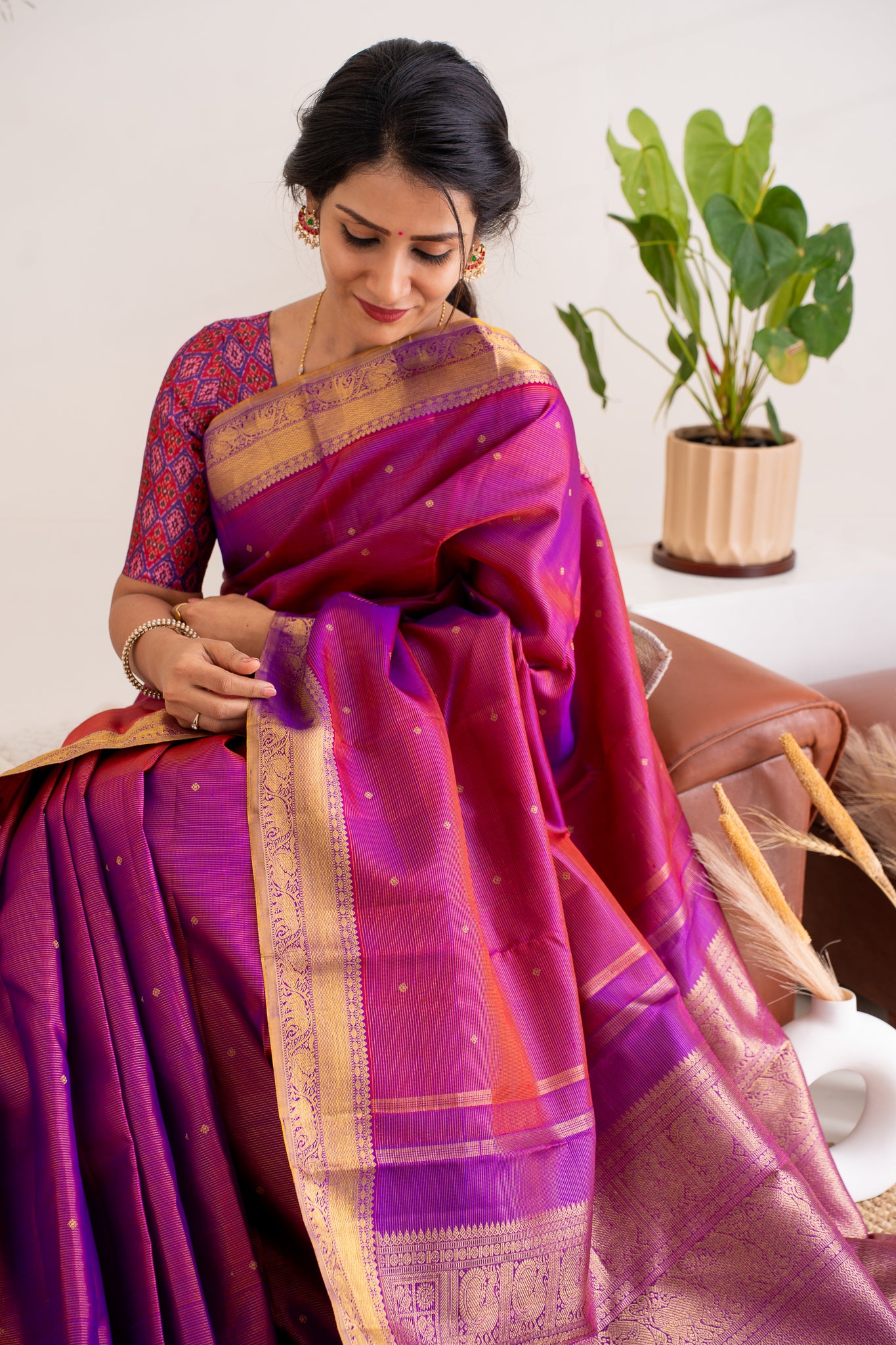 Ruby Purple Vairaoosi Pure Zari Kanchipuram Silk Saree - Clio Silks