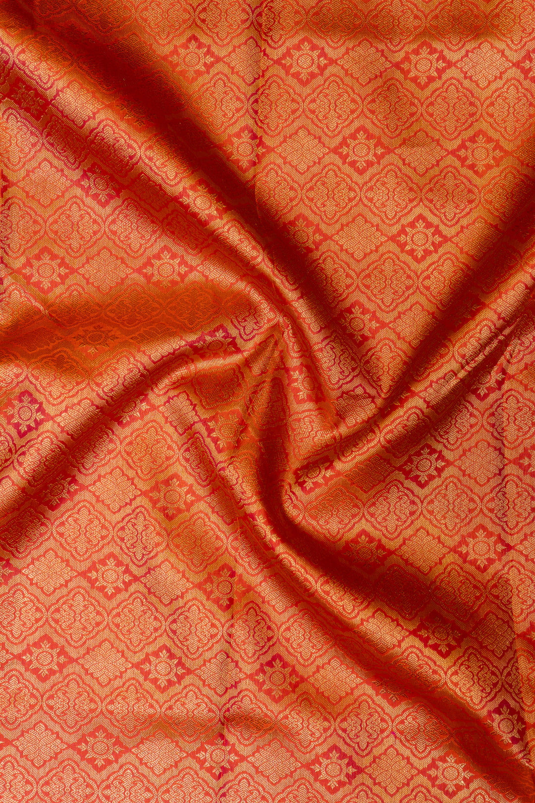 Peach Orange Brocade Pure Kanchipuram Silk Saree - Clio Silks