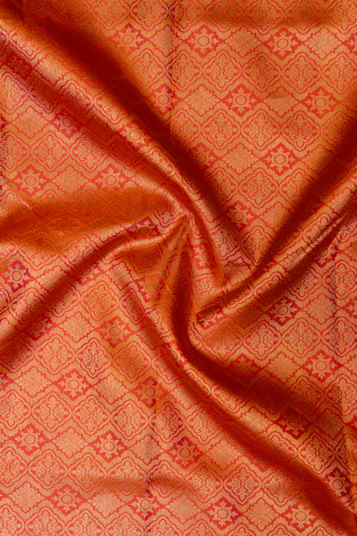 Peach Orange Brocade Pure Kanchipuram Silk Saree - Clio Silks