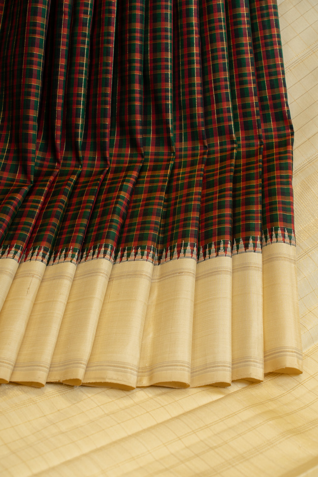 Maroon and green pure zari checks Kanchipuram silk saree