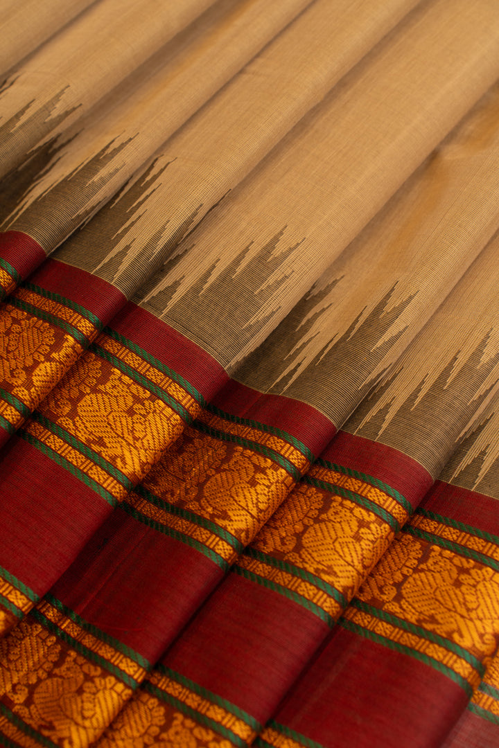 Beige and maroon pure korvai cotton saree