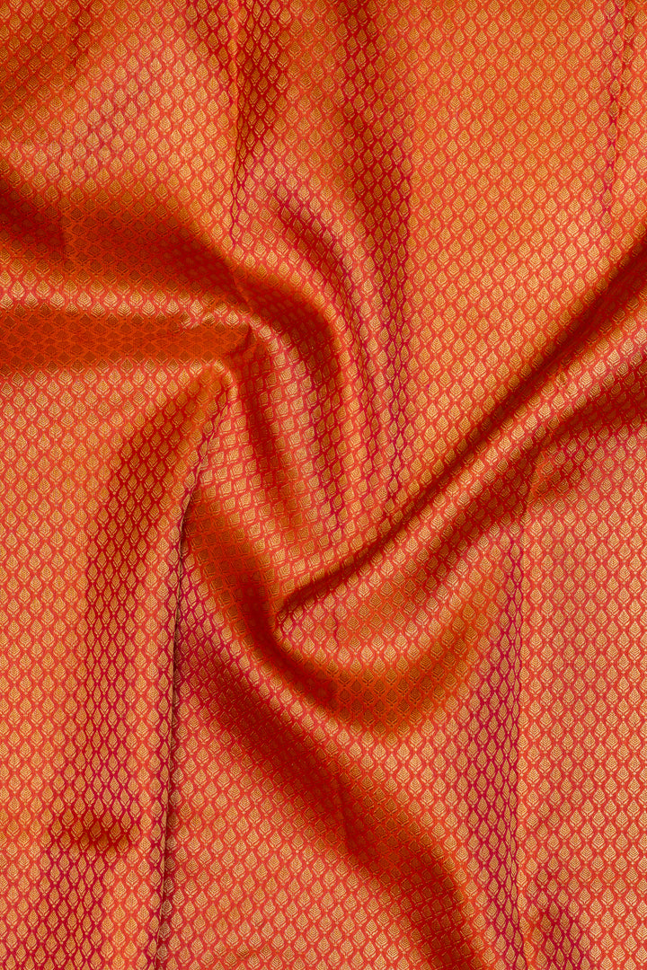 Peach Orange Brocade Pure Kanchipuram Silk Saree - Clio Silks