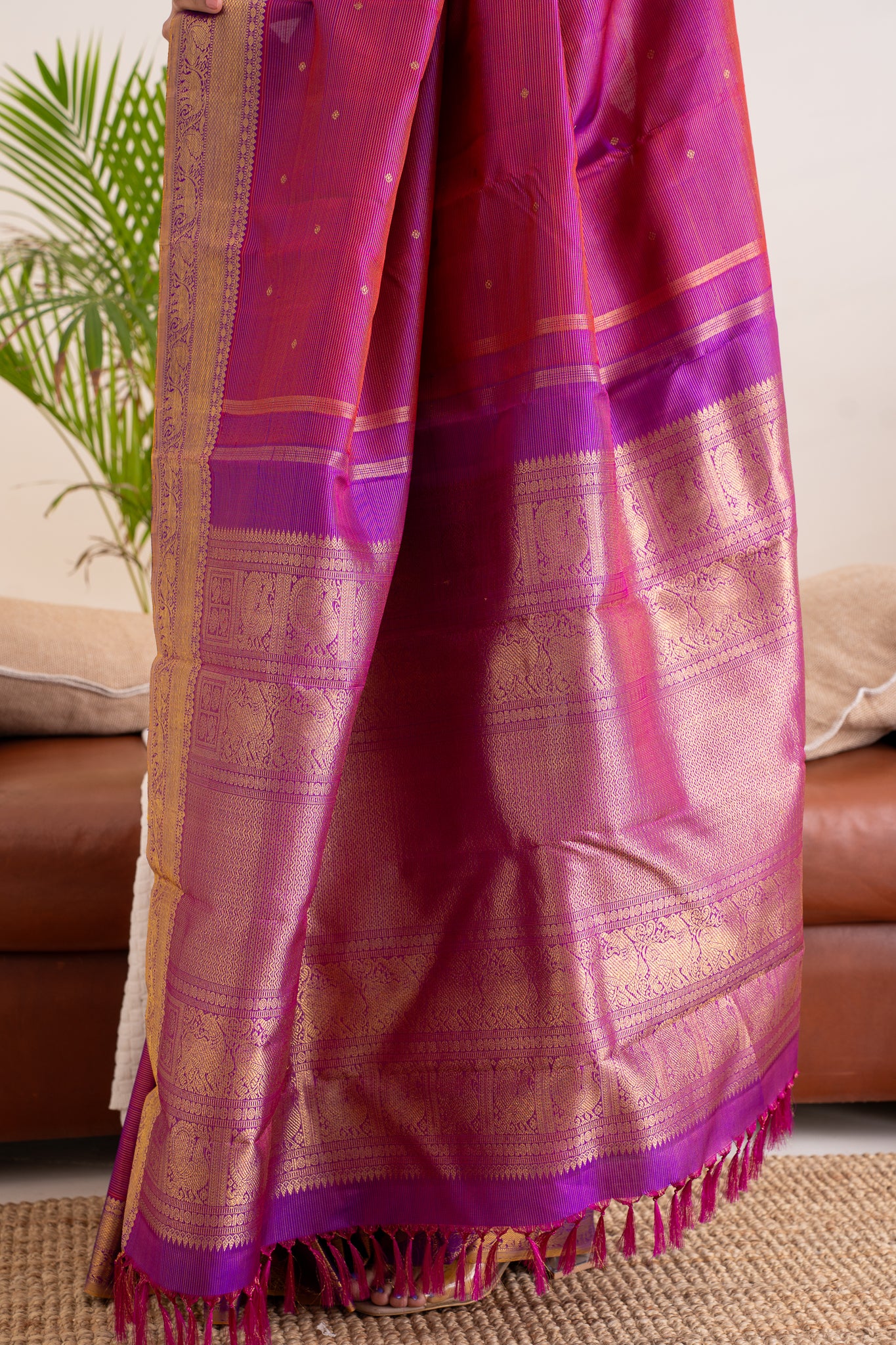 Ruby Purple Vairaoosi Pure Zari Kanchipuram Silk Saree - Clio Silks