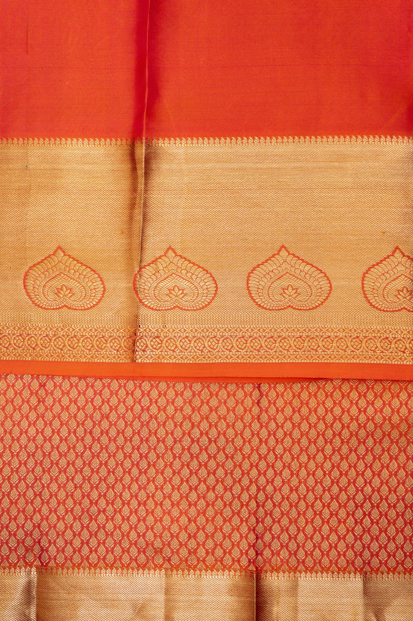 Peach Orange Brocade Pure Kanchipuram Silk Saree - Clio Silks