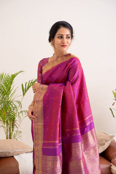 Ruby Purple Vairaoosi Pure Zari Kanchipuram Silk Saree - Clio Silks