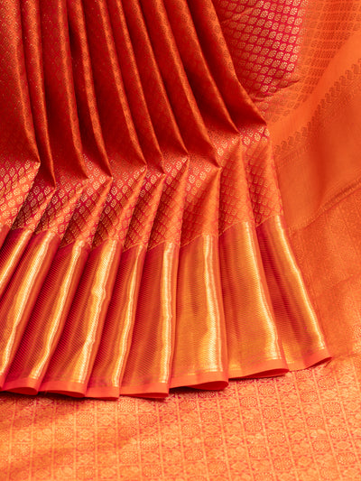 Peach Orange Pure Brocade Kanchipuram Silk Saree