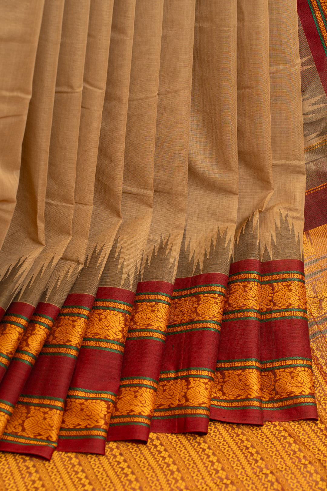 Beige and maroon pure korvai cotton saree