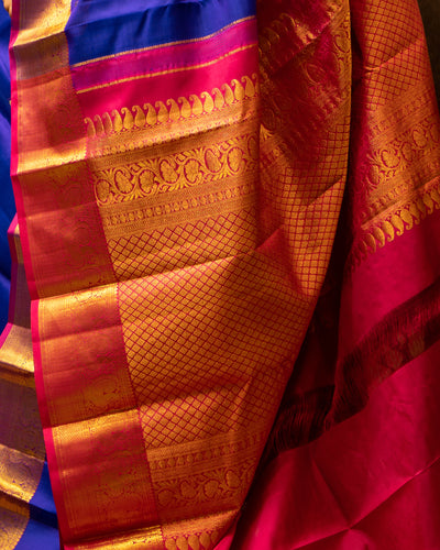 Royal Blue and Magenta Traditional Pure kanjivaram silk sari - Clio Silks