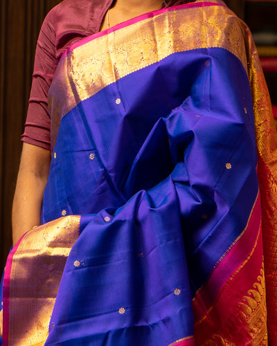 Royal Blue and Magenta Traditional Pure kanjivaram silk sari - Clio Silks
