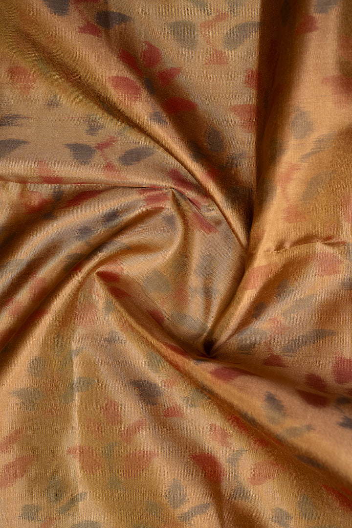 Khaki Beige and Peach Pure Ikat Silk Saree - Clio Silks