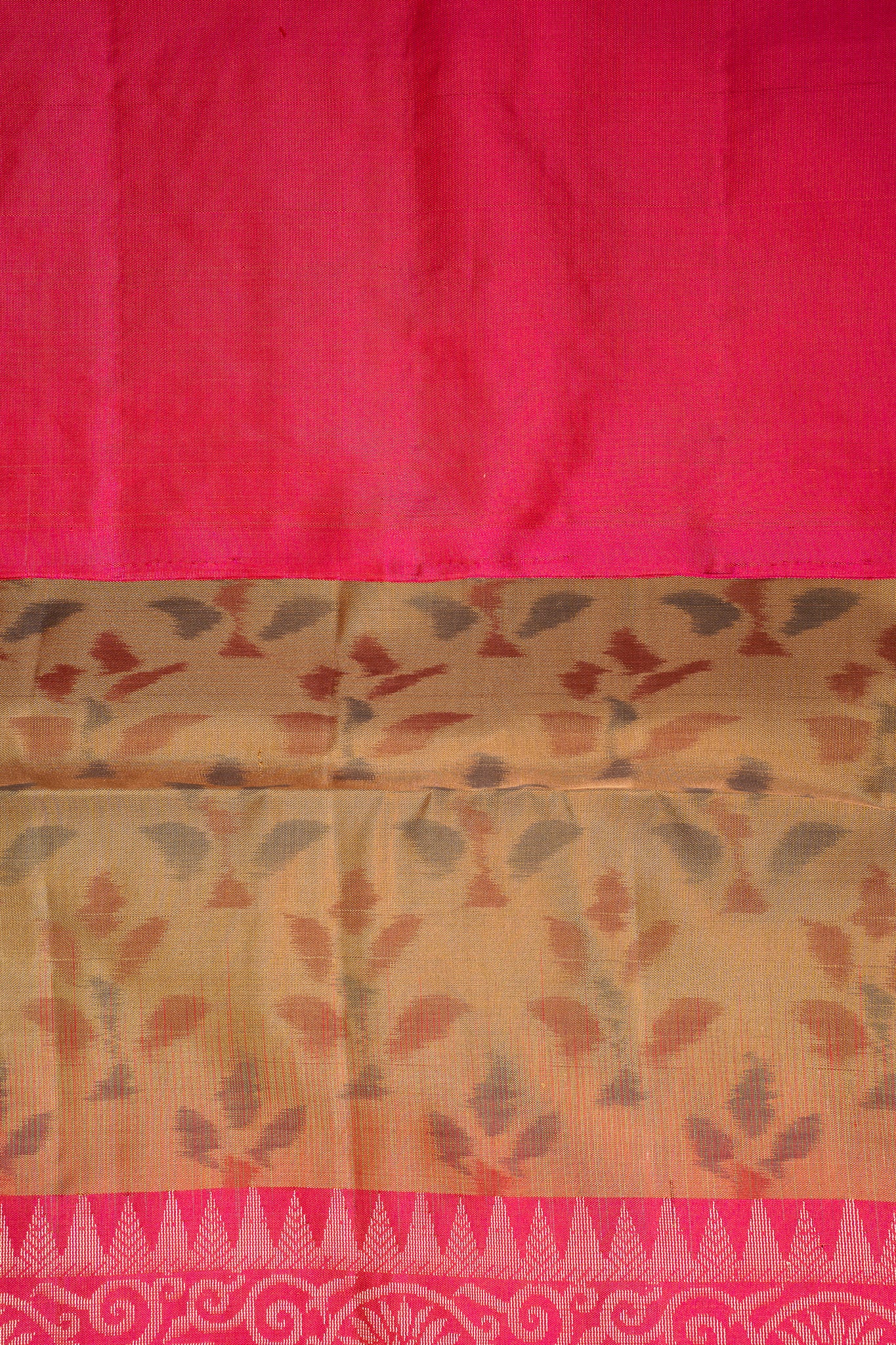 Khaki Beige and Peach Pure Ikat Silk Saree - Clio Silks