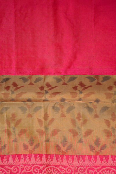 Khaki Beige and Peach Pure Ikat Silk Saree - Clio Silks