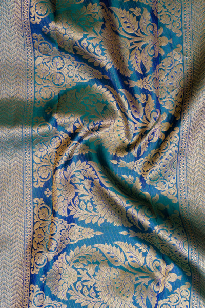 Peacock Blue Brocade Pure Kanchipuram Silk Saree - Clio Silks