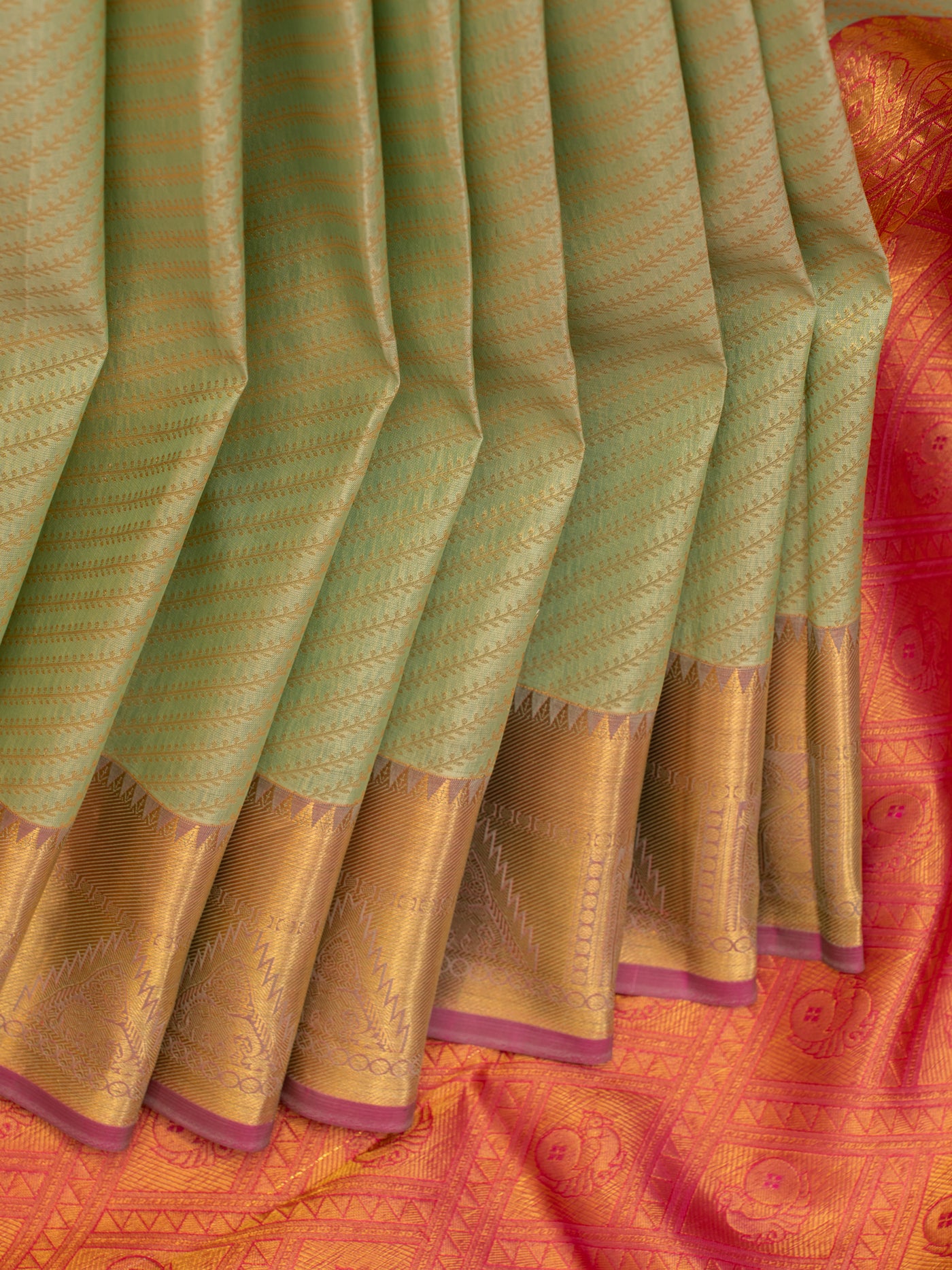 Mint green stripes kanjivaram silk saree