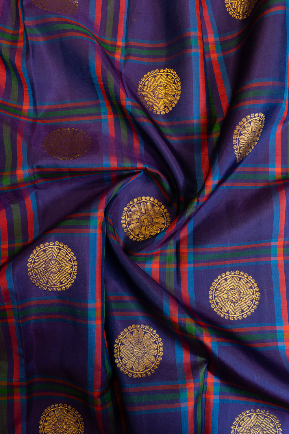 Indigo blue pure zari vintage checks Kanchipuram silk saree