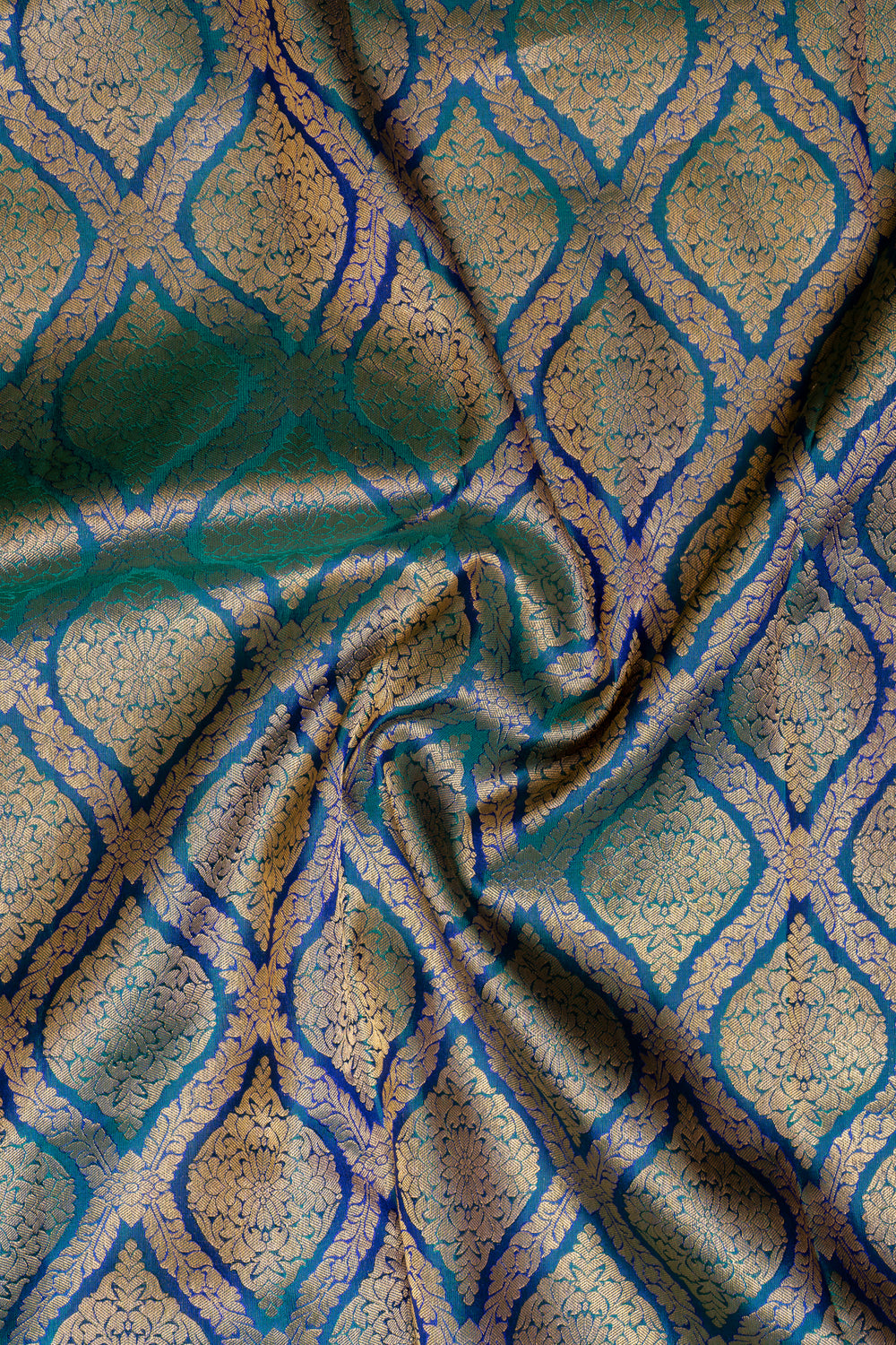 Peacock Blue Brocade Pure Kanchipuram Silk Saree - Clio Silks