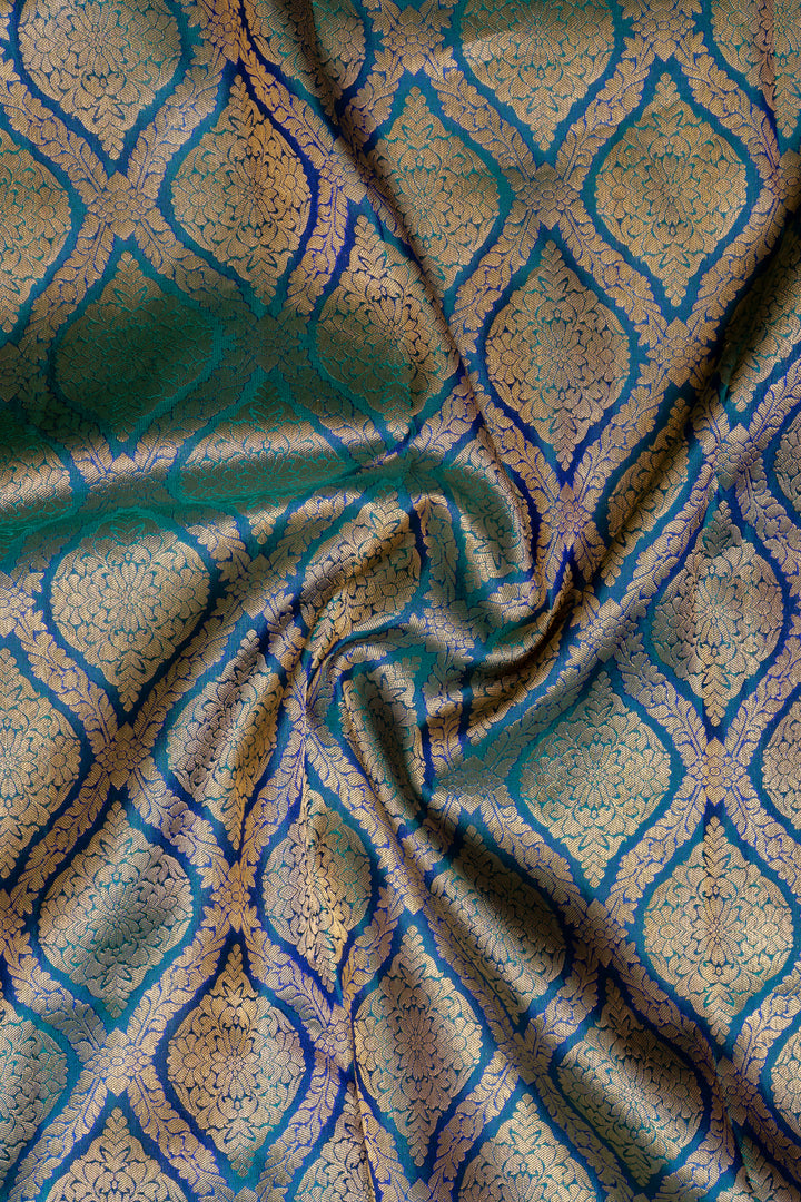 Peacock Blue Brocade Pure Kanchipuram Silk Saree - Clio Silks