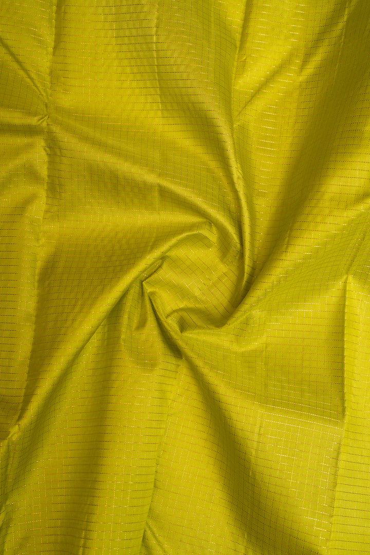 Lime Green and Navy Blue Zari Checks Kanchipuram Silk Saree - Clio Silks
