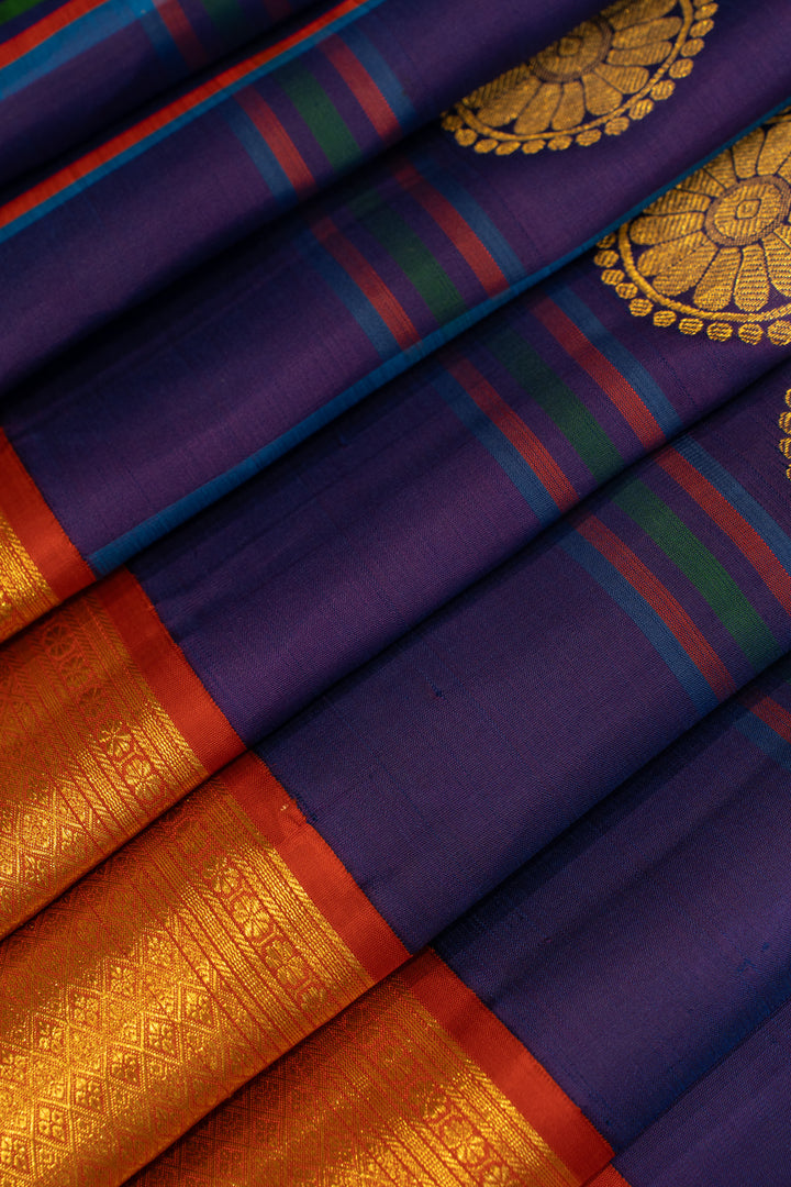Indigo blue pure zari vintage checks Kanchipuram silk saree