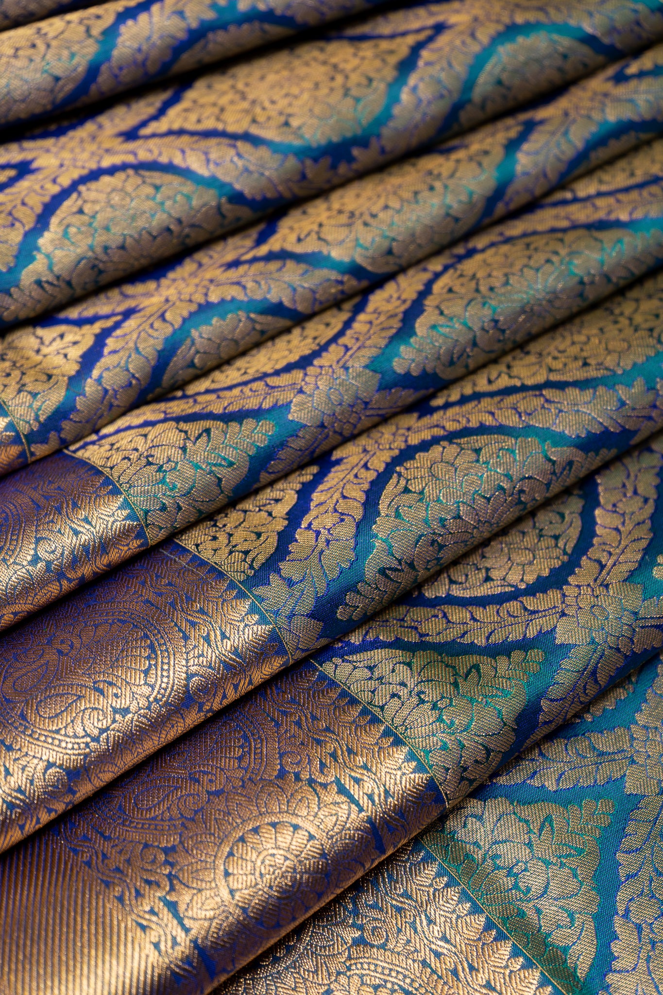 Peacock Blue Brocade Pure Kanchipuram Silk Saree - Clio Silks