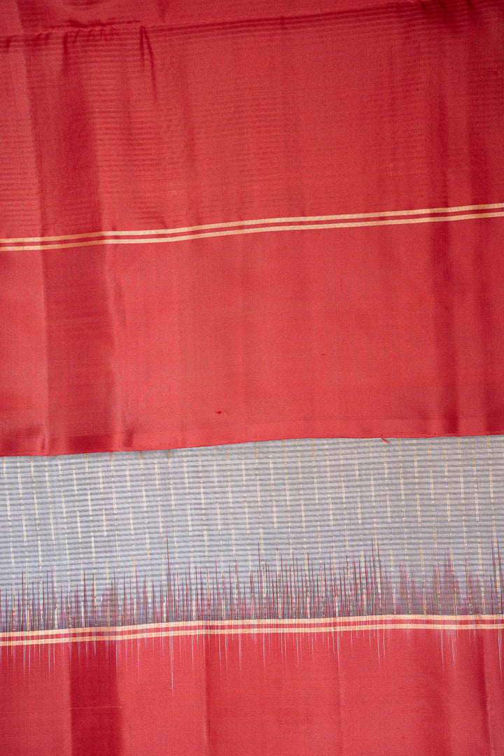 Grey and Red Pure Soft Silk Saree - Clio Silks