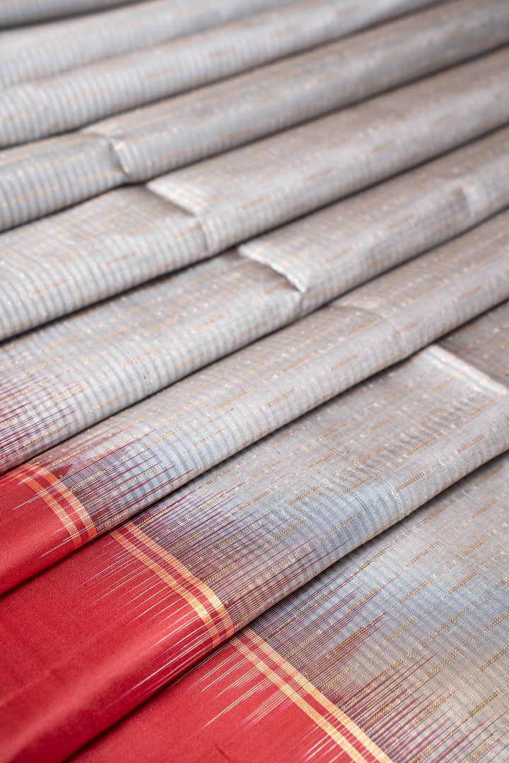Grey and Red Pure Soft Silk Saree - Clio Silks