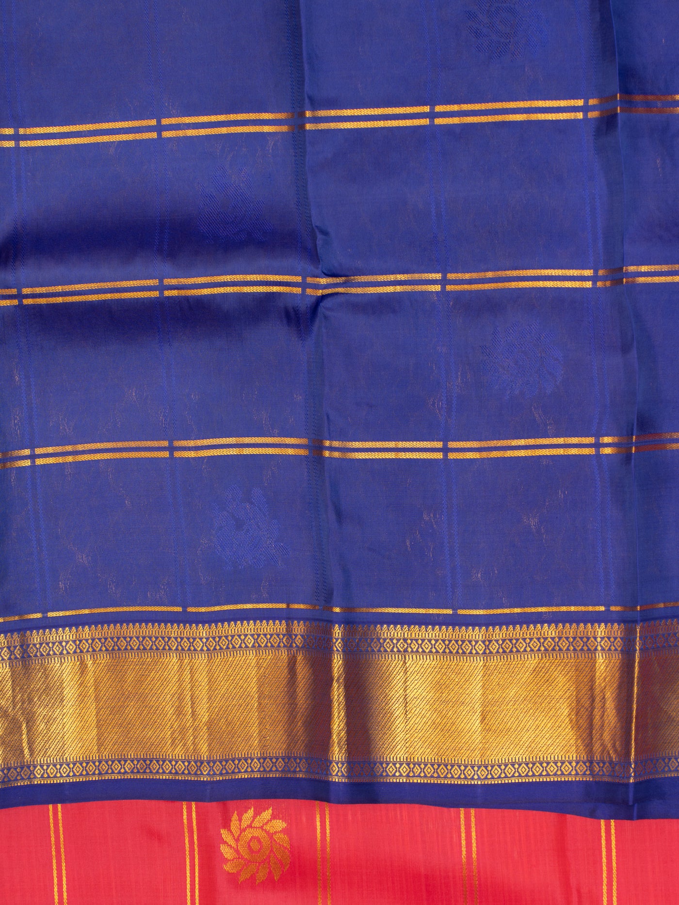 Magenta pink checks Kanchipuram silk saree