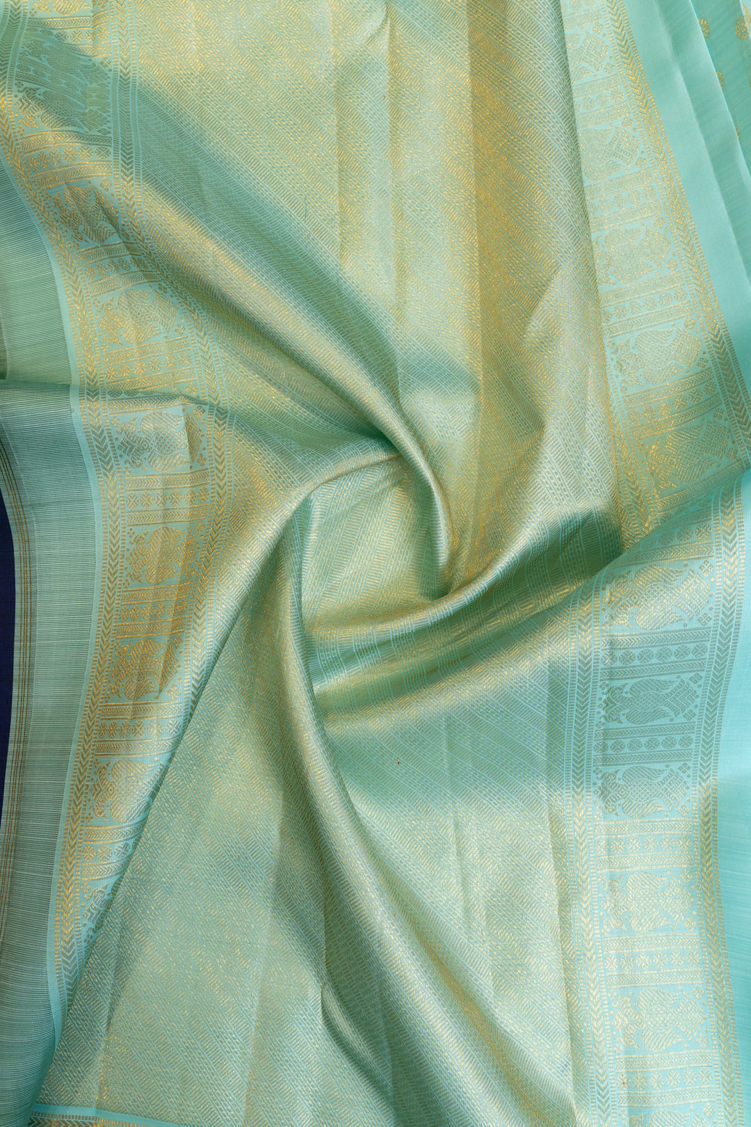 Peacock blue iruthalaipakshi rettai pettu pure zari Kanchipuram silk saree