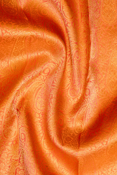 Peach Paisley Pure Brocade Kanchipuram Silk Saree - Clio Silks