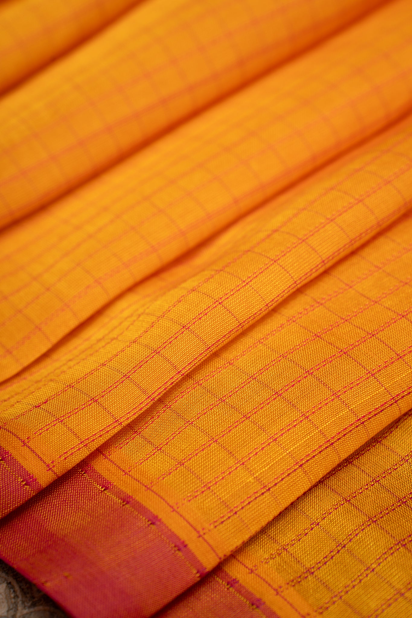 Yellow Checks Pure Silk Cotton Saree - Clio Silks