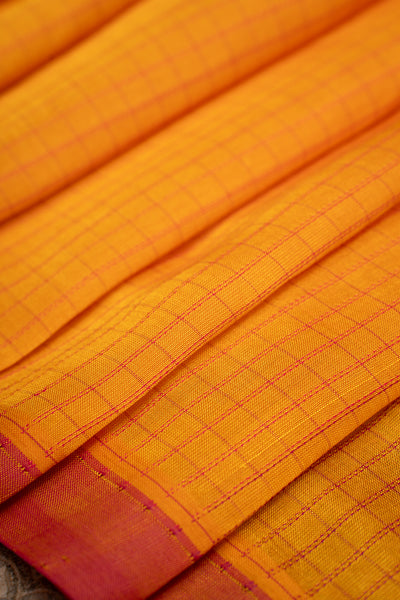 Yellow Checks Pure Silk Cotton Saree - Clio Silks