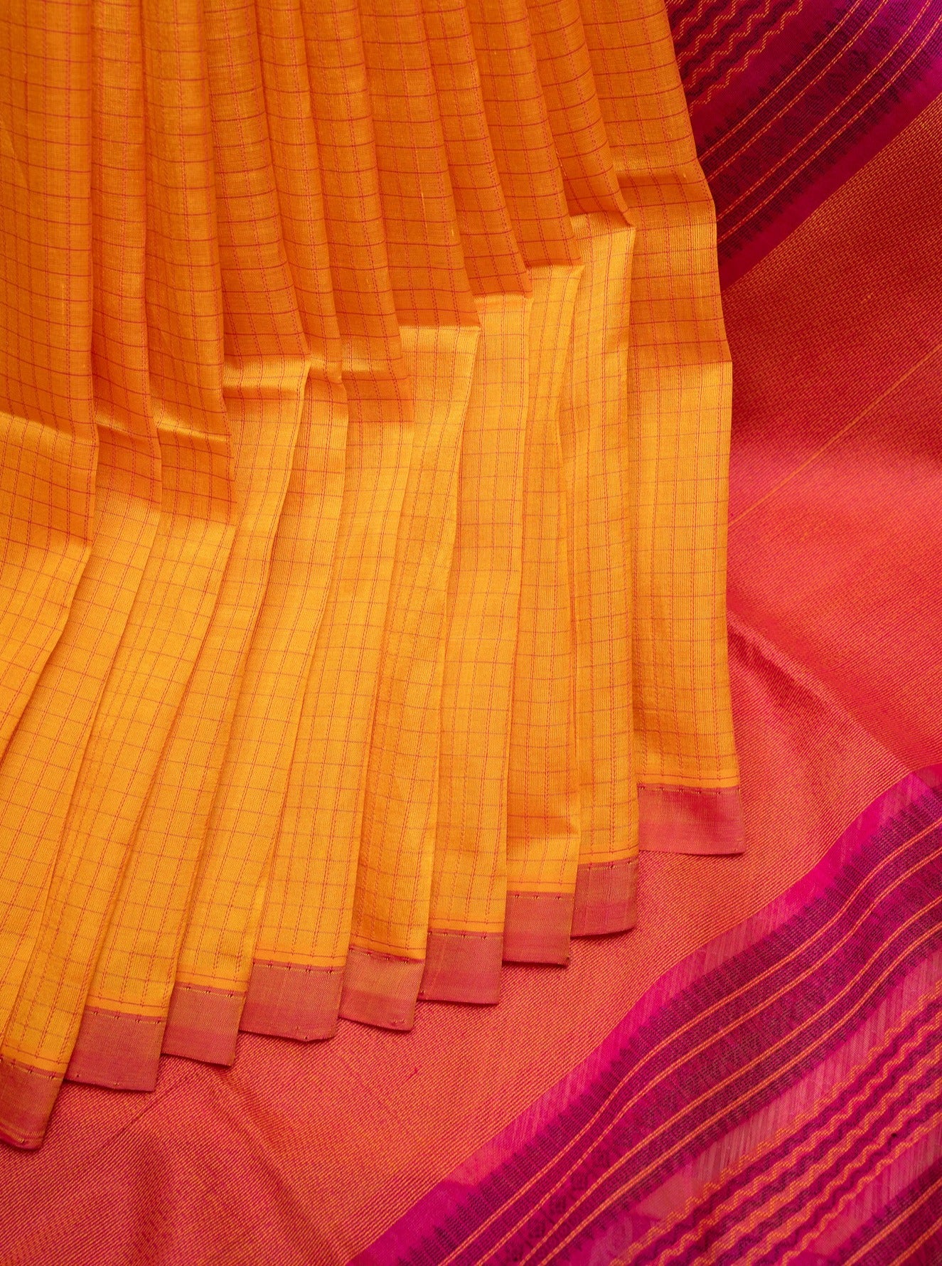 Yellow Checks Pure Silk Cotton Saree - Clio Silks