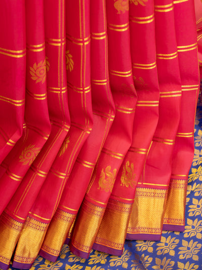 Magenta pink checks Kanchipuram silk saree