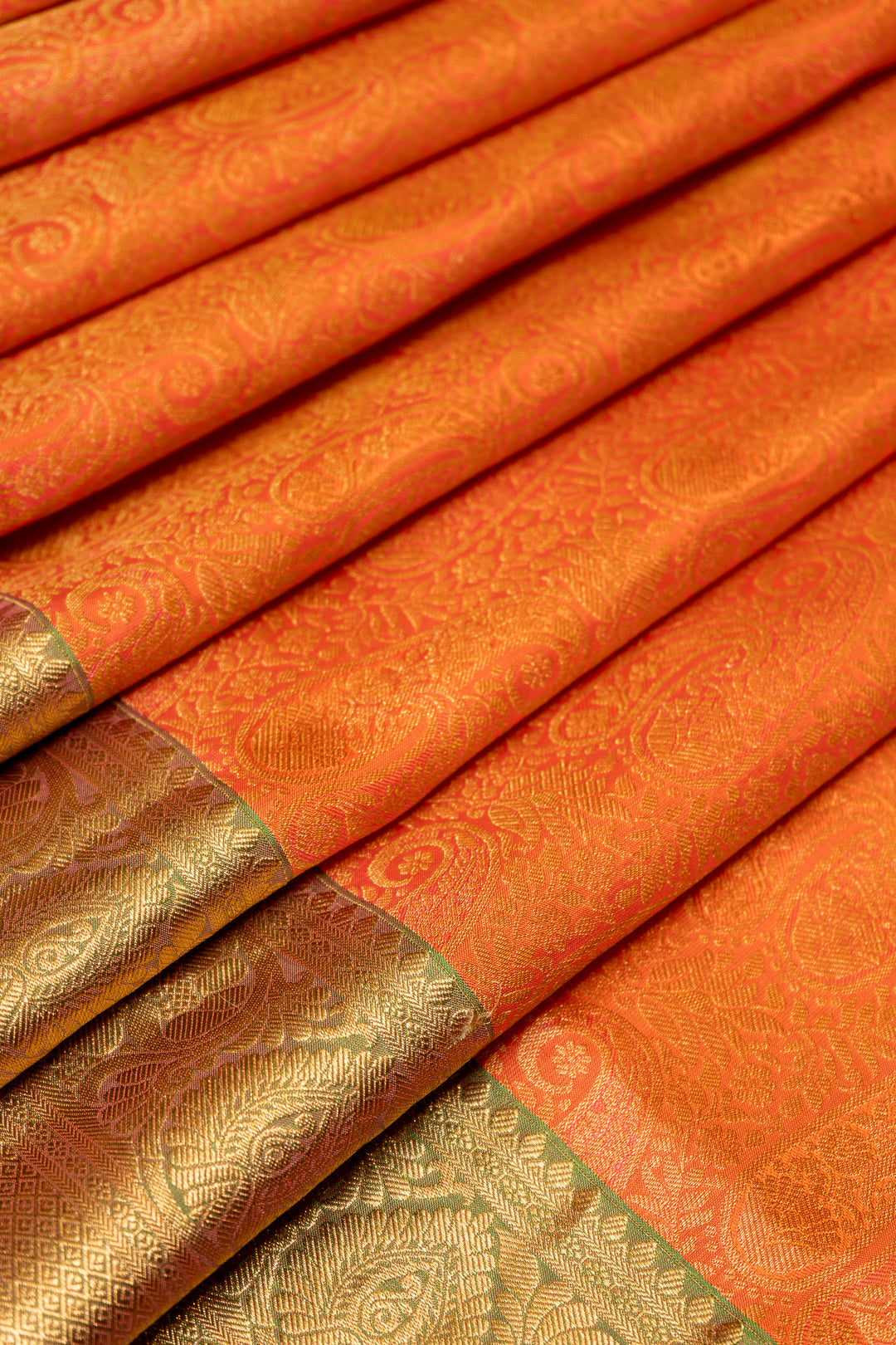 Peach Paisley Pure Brocade Kanchipuram Silk Saree - Clio Silks