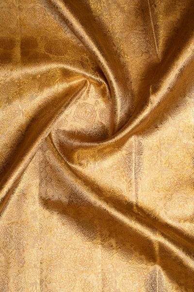 Gold Floral Brocade Tissue Kanchipuram Silk Saree - Clio Silks