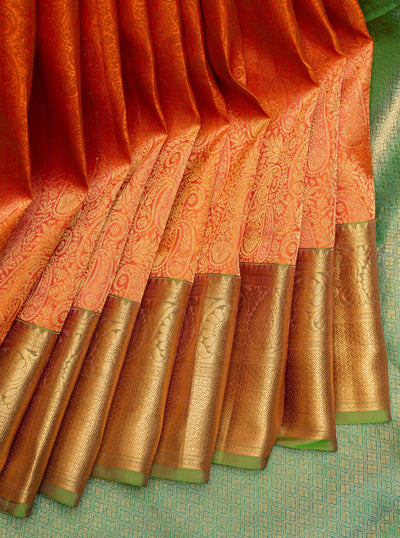 Peach Paisley Pure Brocade Kanchipuram Silk Saree - Clio Silks