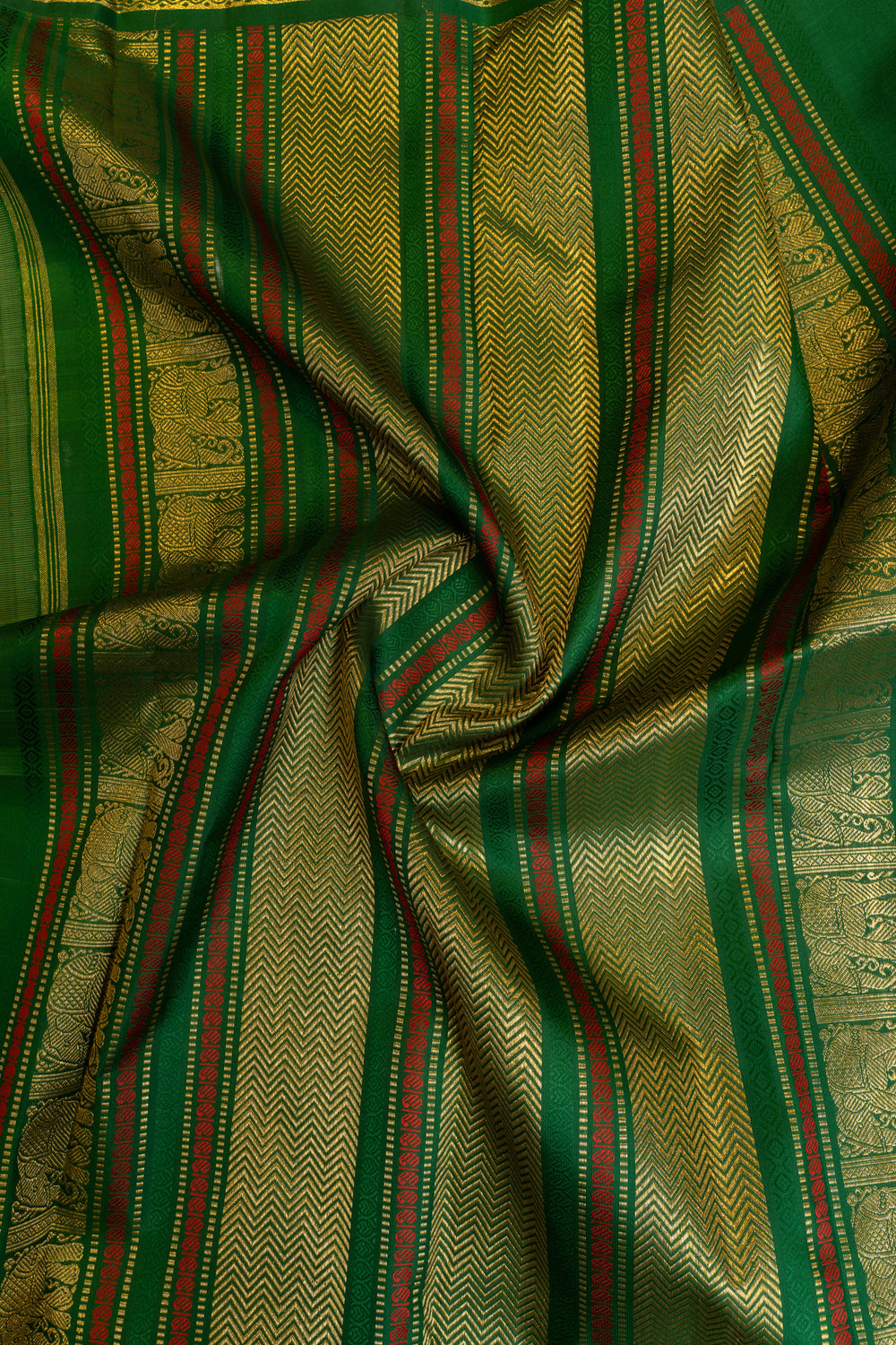 Rexona green and bottle green pure zari Varisaipettu Kanchipuram silk saree