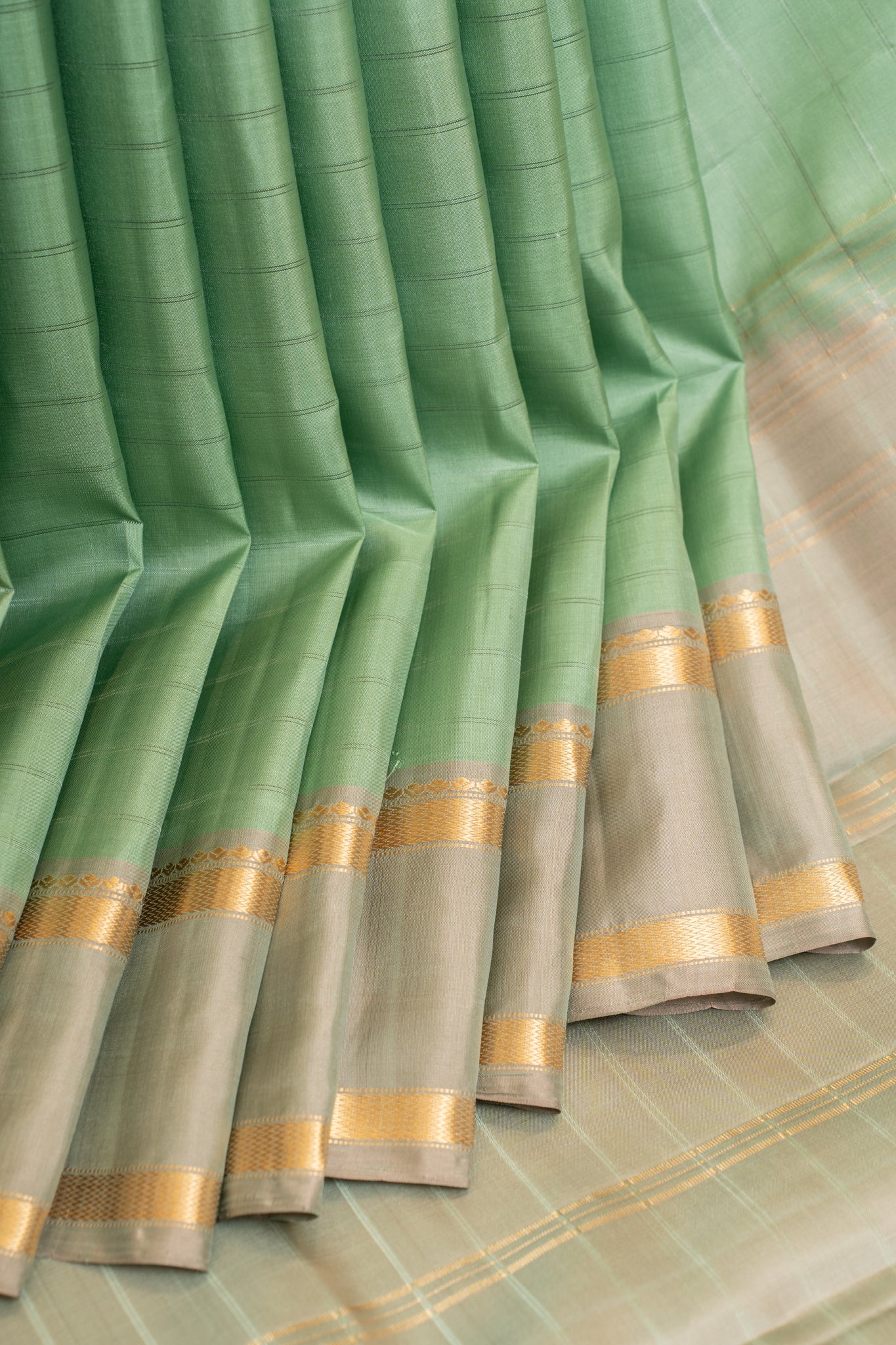 Teal green checks pure Kanchipuram silk saree