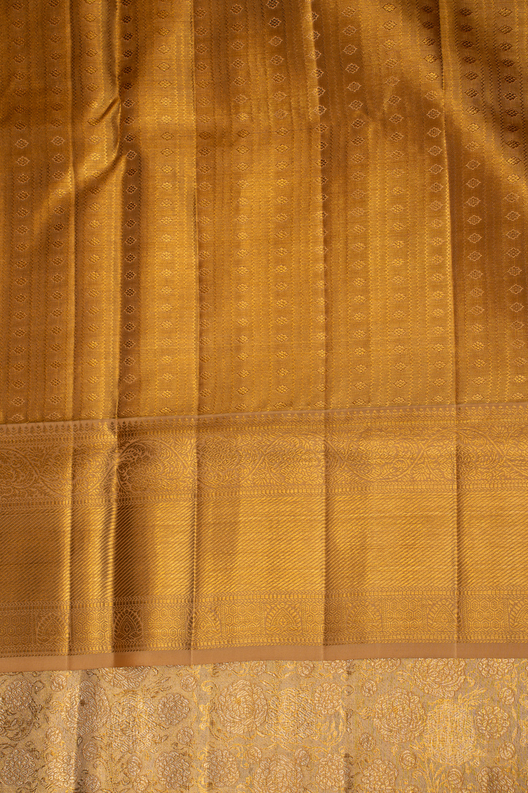 Gold Floral Brocade Tissue Kanchipuram Silk Saree - Clio Silks