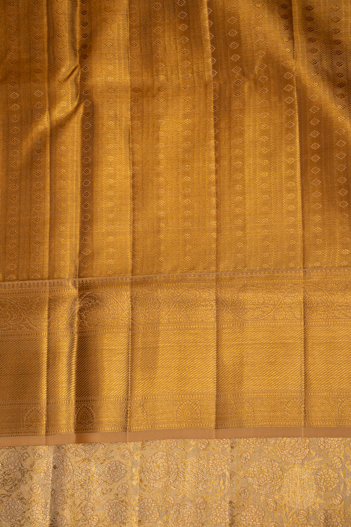 Gold Floral Brocade Tissue Kanchipuram Silk Saree - Clio Silks