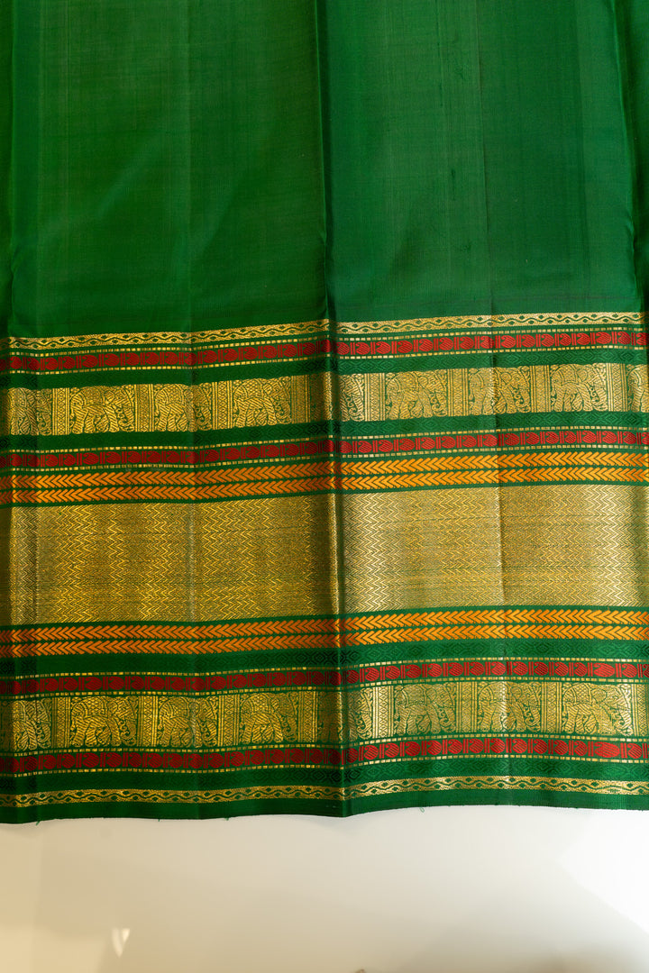 Mint green and bottle green pure zari Varisaipettu Kanchipuram silk saree