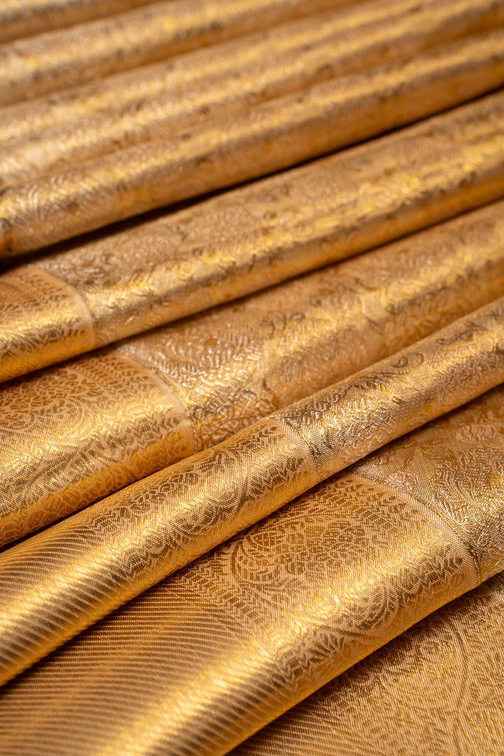 Gold Floral Brocade Tissue Kanchipuram Silk Saree - Clio Silks