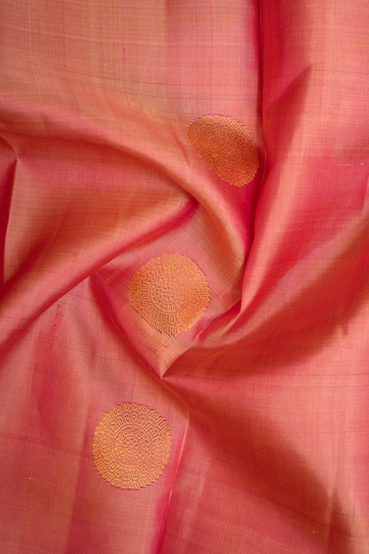 Lotus Pink Zari Motifs Pure Kanchipuram Silk Saree - Clio Silks