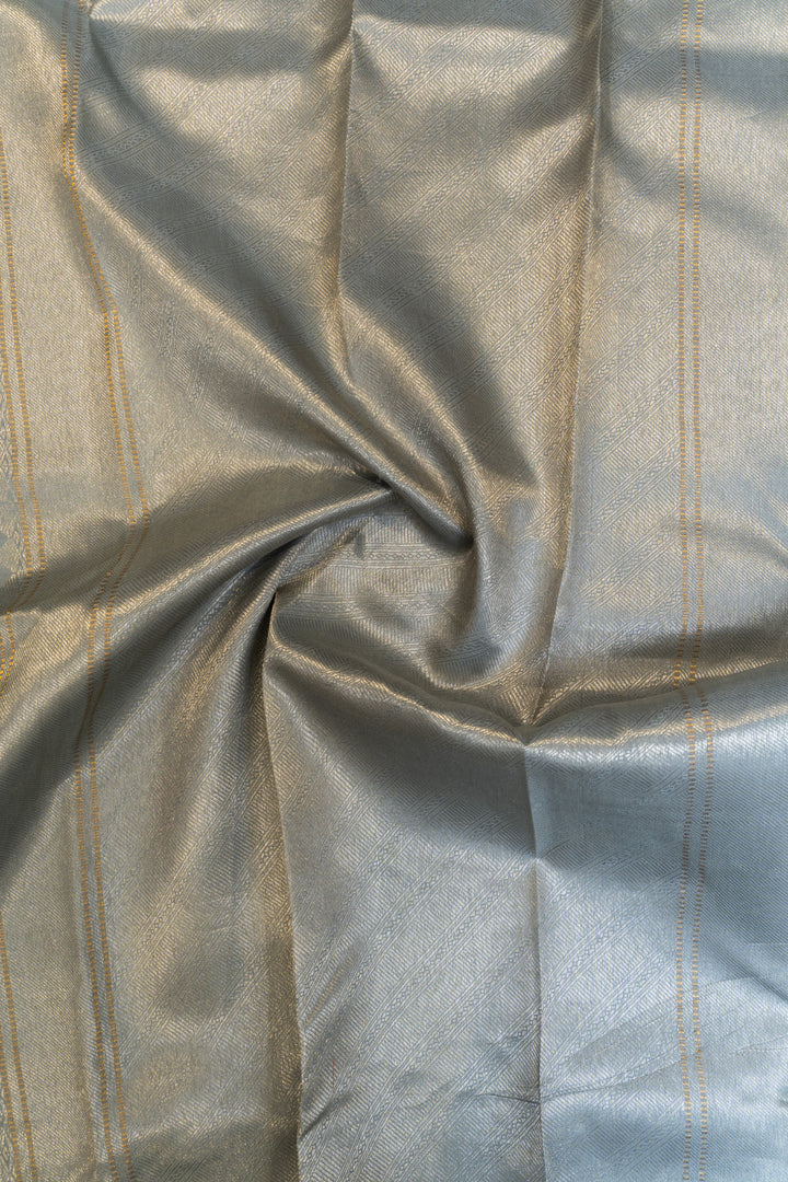 Pastel blue kalamkari printed pure Kanchipuram silk saree